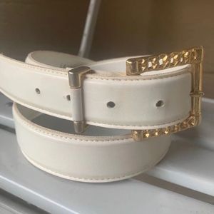 Leslie Fay White Leather Belt Vintage
